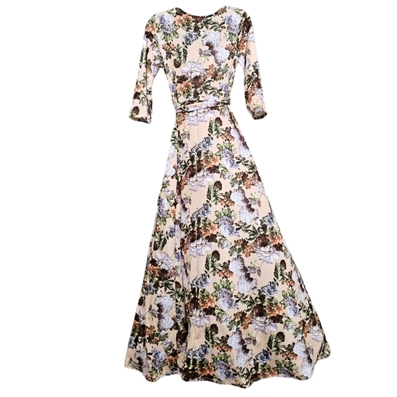 Nwt Pink Blush Blush Pink w/Peach,Lav/White Floral 3/4 Sleeve Jersey Maxidress - Picture 5 of 16